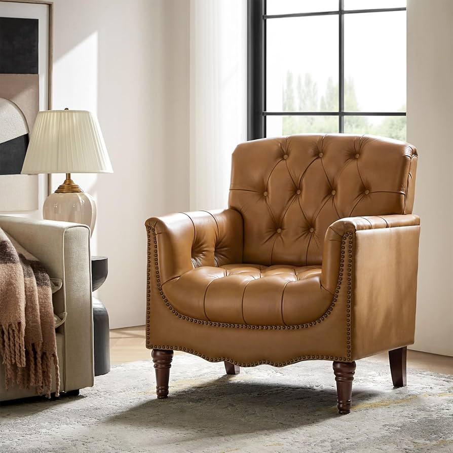 HULALA HOME Mid Century Modern Leather Club Chairs, Top-Grain Genuine Leather Armchairs with Butt... | Amazon (US)