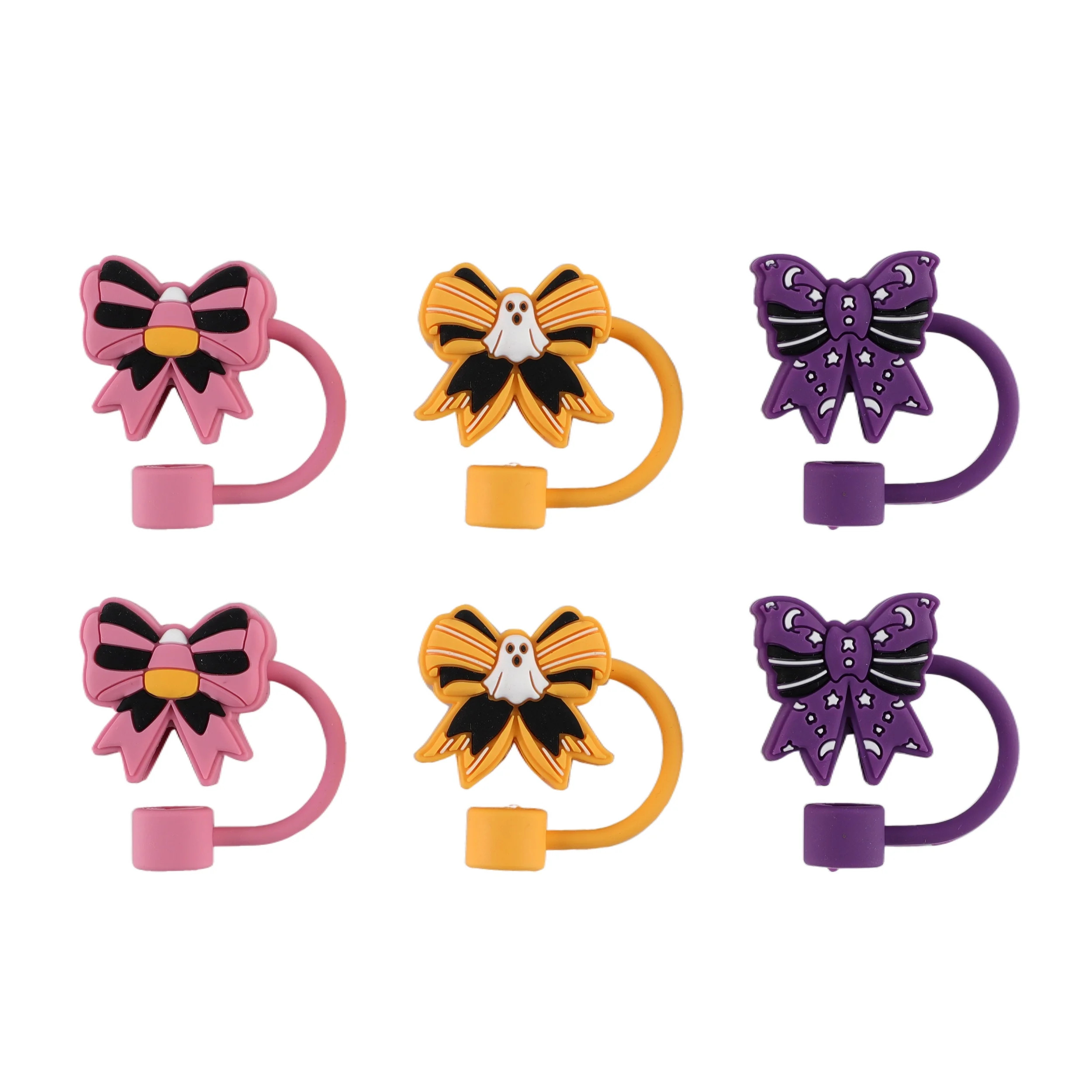Cook With Color 6-Piece Halloween Bow Straw Toppers – Multicolor Drink Covers, Dishwasher Safe | Walmart (US)