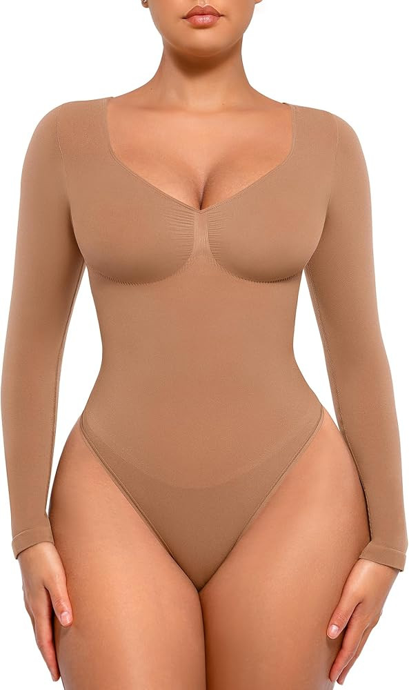 FeelinGirl Women's Long Sleeve Shapewear Bodysuit for Tummy Control Seamless Body Suits Thong V N... | Amazon (US)