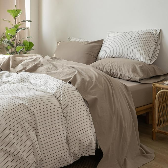 MooMee Bedding Sheet Set 100% Washed Cotton Linen Like Textured Breathable Durable Soft Comfy (Mo... | Amazon (US)