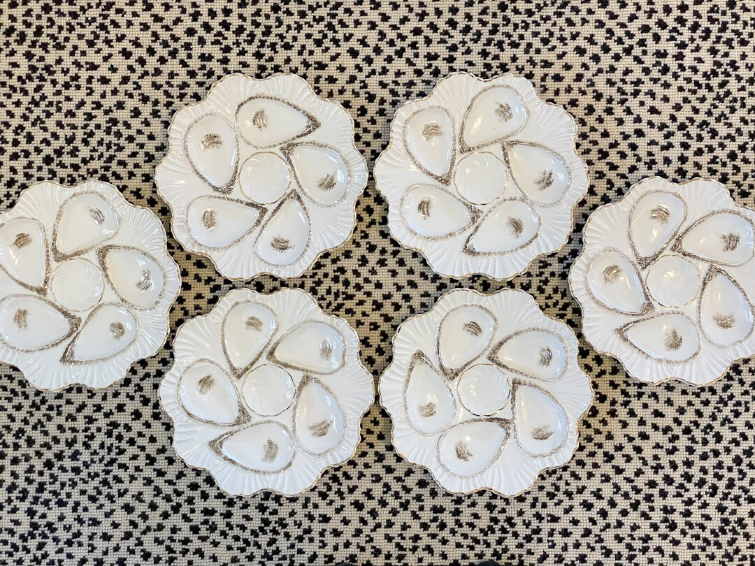 Antique German Oyster Plate White and Gold with Brown // Registrirt // Grandmillennial // Coastal... | Etsy (US)