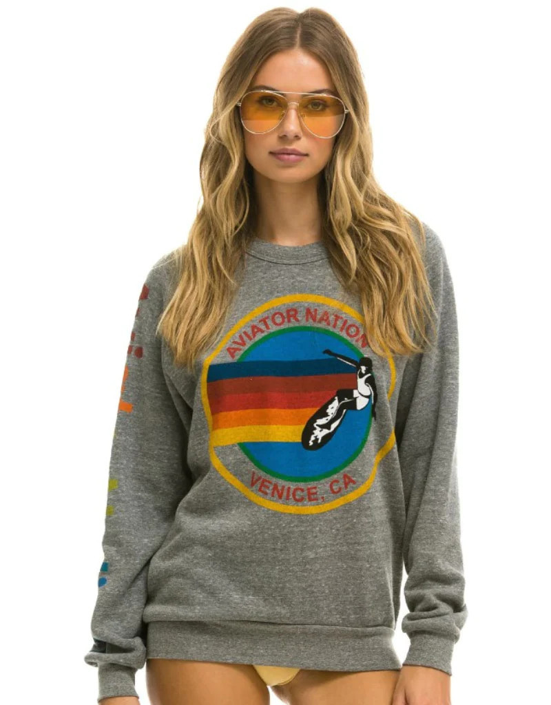 Aviator Nation Logo Crew Sweatshirt in Heather Grey | Ambiance