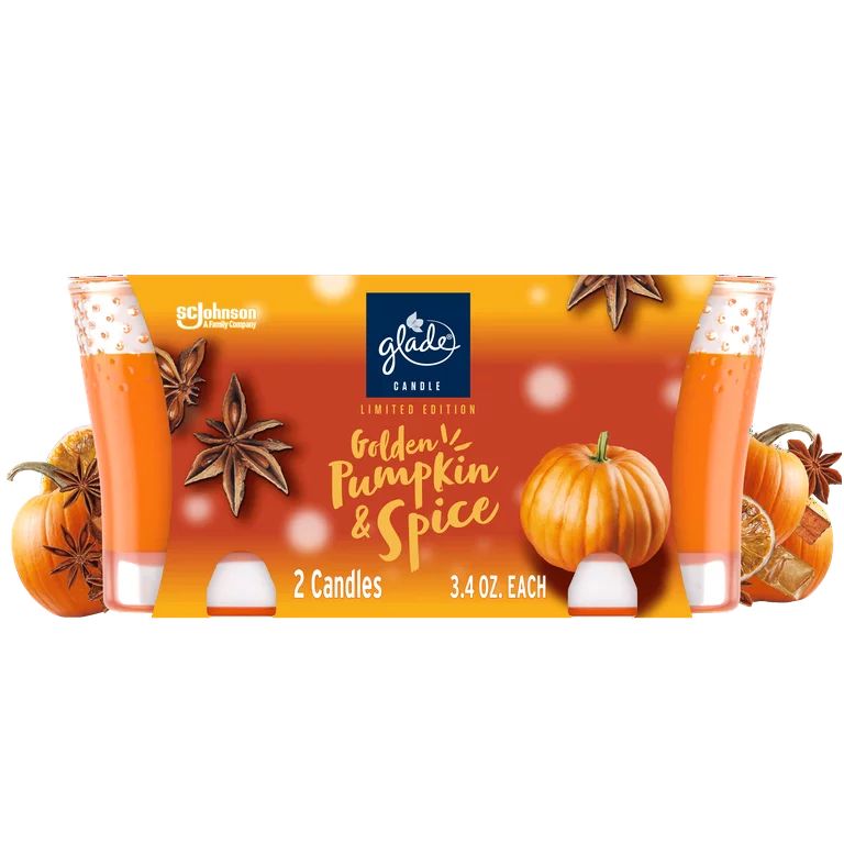 Glade Candle Golden Pumpkin & Spice Scent, 1-Wick, 3.4 oz (96.3 g) Each, 2 Counts, Fragrance Infu... | Walmart (US)