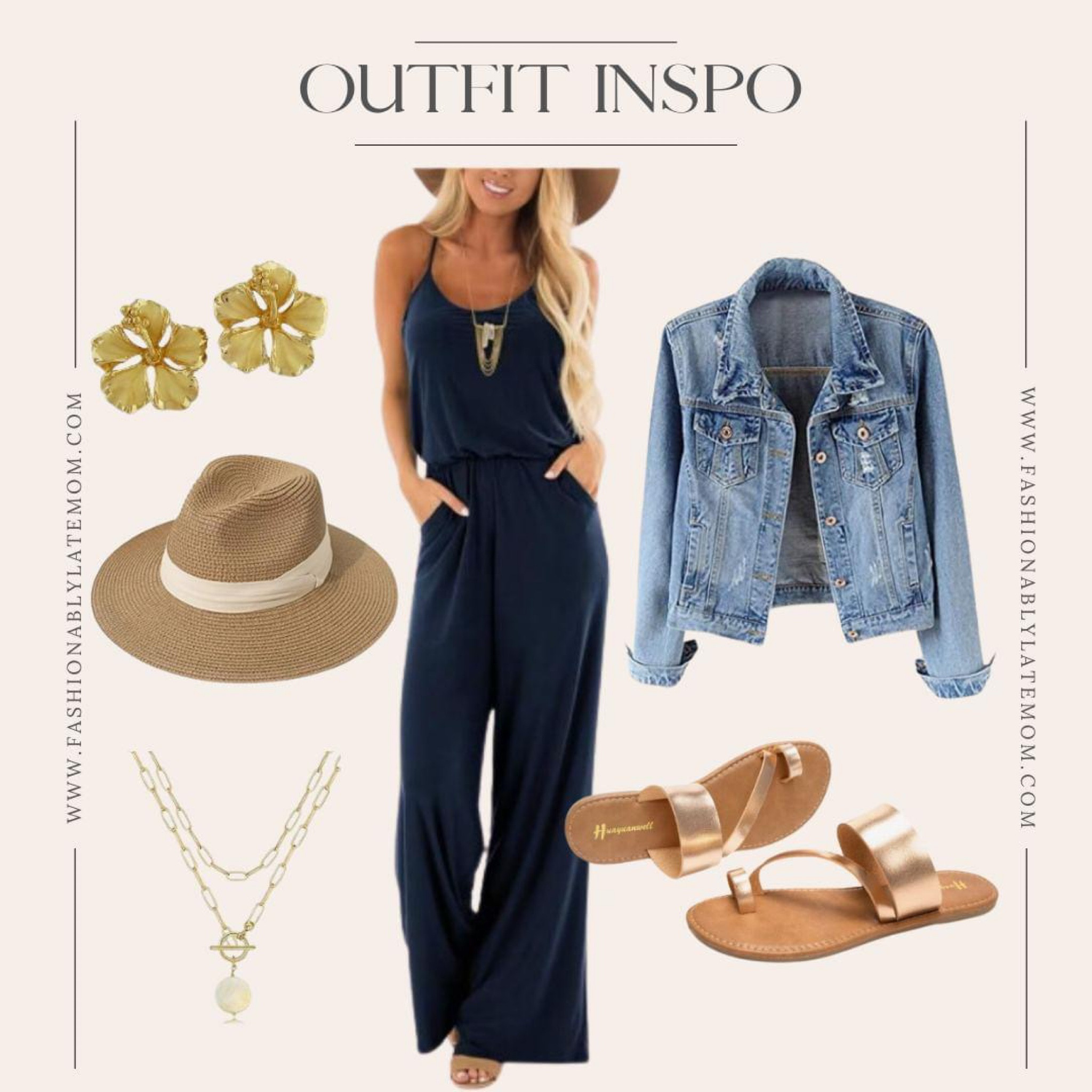 Spring outfit inspo! 
Fashionablylatemom 
Jean jacket 
Sandals 
Sun hat 

#LTKshoecrush #LTKSpringSale #LTKstyletip