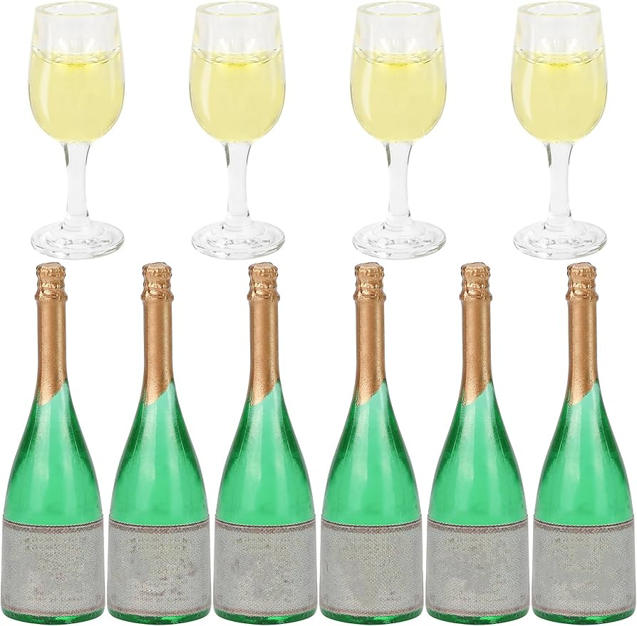 Lot of 10 Miniature Champagne Wine Glass and Bottle for 1:12 Dollhouse Decor, Mini Alcohol Liquor... | Amazon (US)
