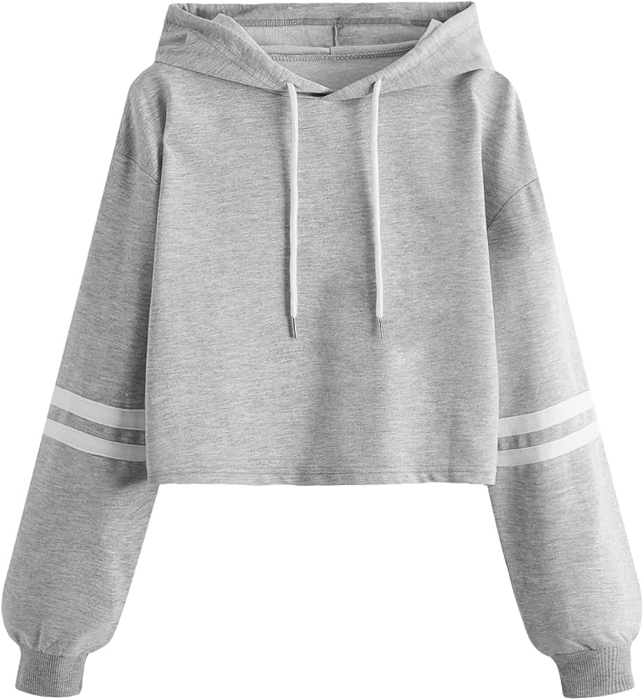 SweatyRocks Women's Letter Print Color Block Long Sleeve Crop Top Hoodies Pullover Sweatshirt | Amazon (US)