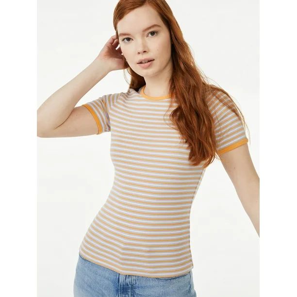 Free Assembly Women's Ribbed Crewneck T-Shirt with Short Sleeves | Walmart (US)