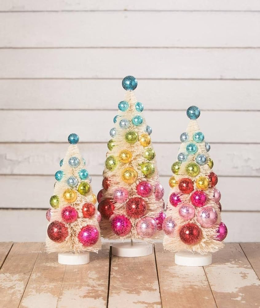 Bethany Lowe Designs Bright Hue Baubles Rainbown Snow Dusted Bottle Brush Trees Set of 3 | Amazon (US)