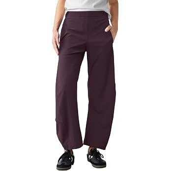 Womens Barrel Travel Pants Elastic Waist Baggy Ankle Pants with Pockets | New Fabric,Relaxed Fit,... | Amazon (US)