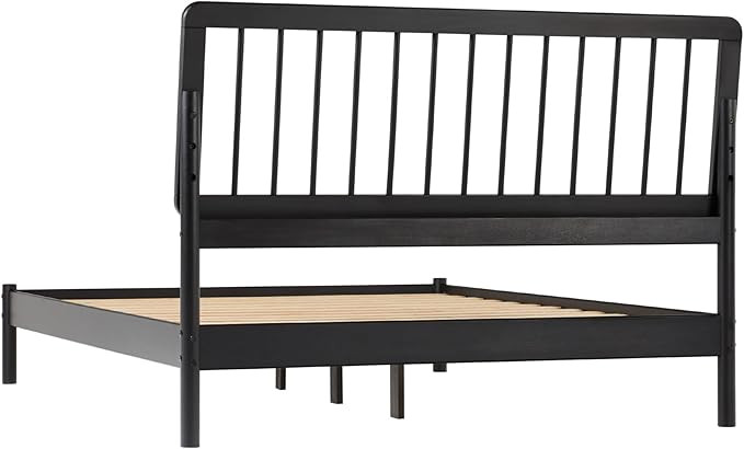 Walker Edison Clemente Mid-Century Modern Spindle Headboard Queen Bedframe, Queen Size, Black | Amazon (US)