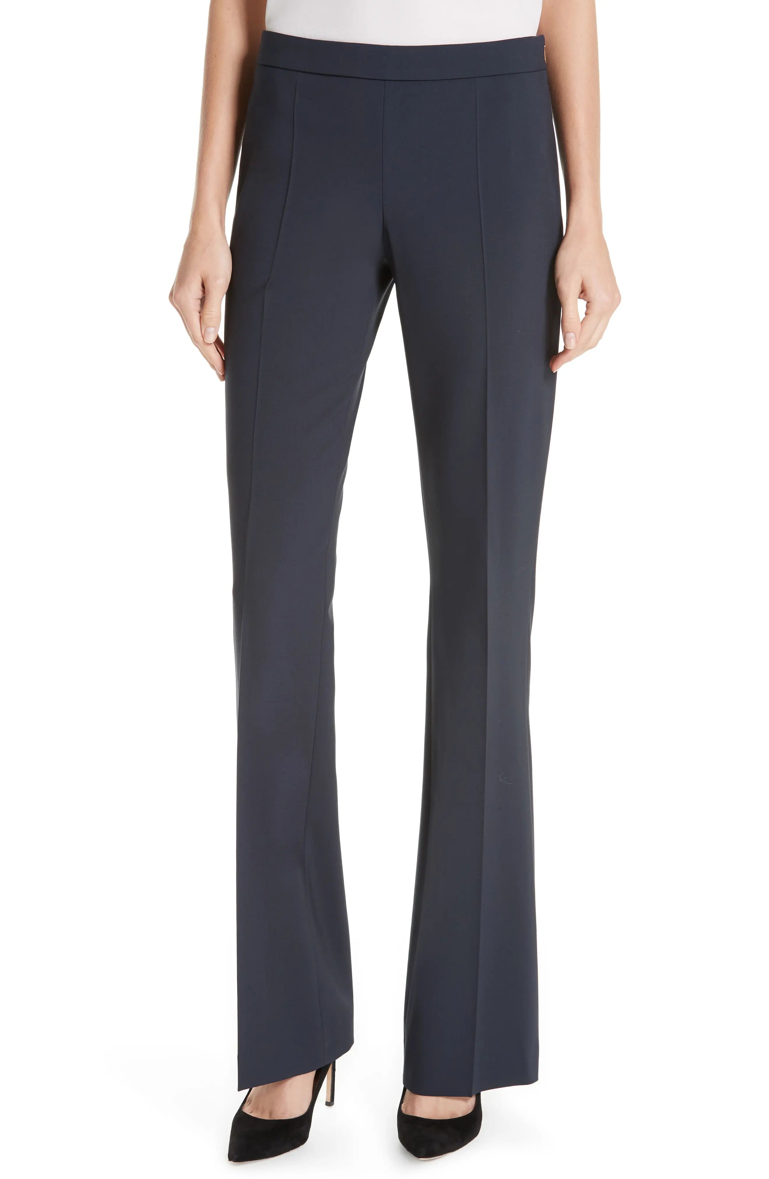 Women's Boss Tulea Side Zip Tropical Stretch Wool Trousers, Size 12 - Blue | Nordstrom