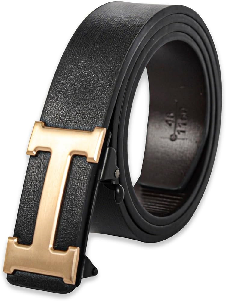 Men's Leather Dress Belt Business Automatic Buckle Belt Color:Black Silver Gold Size | Amazon (US)