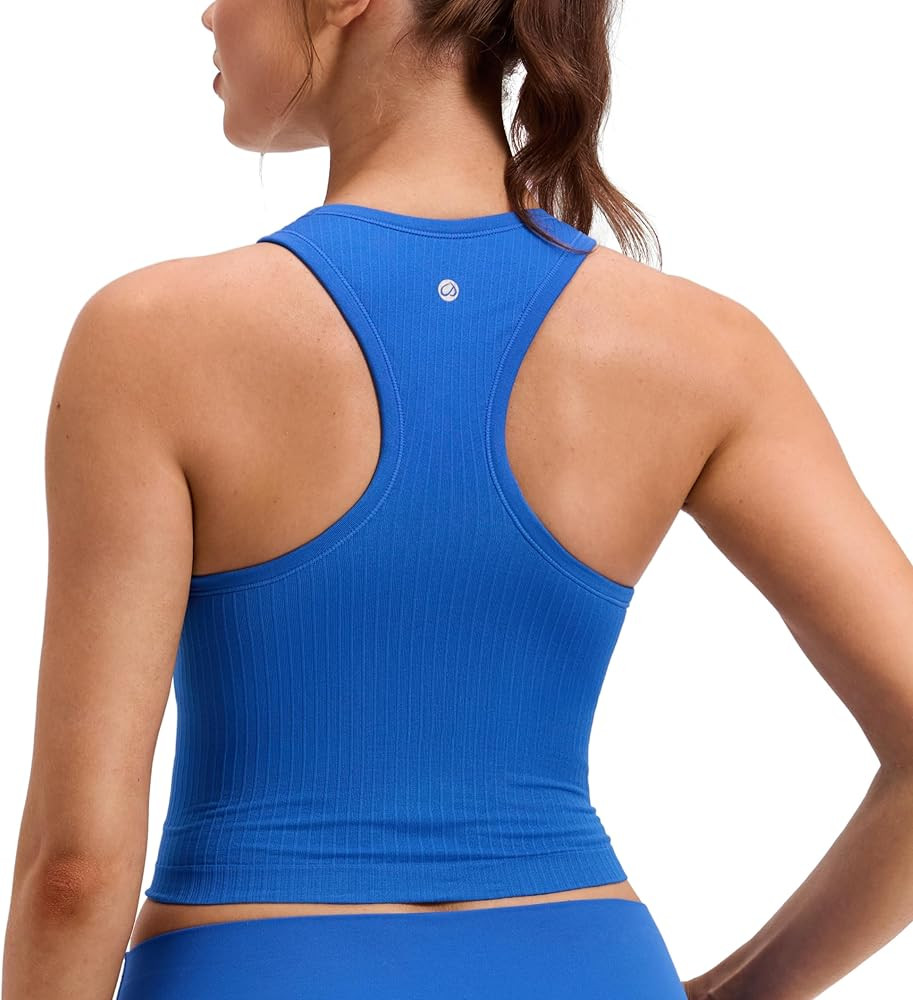 CRZ YOGA Seamless Ribbed High Neck Crop Tank Tops for Women - Longline Racerback Padded Sports Br... | Amazon (US)