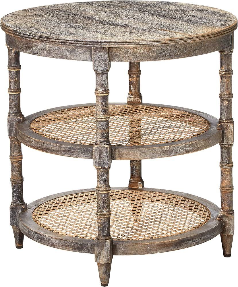 Creative Co-Op Round Mango Wood Table with 2 Cane Shelves | Amazon (US)