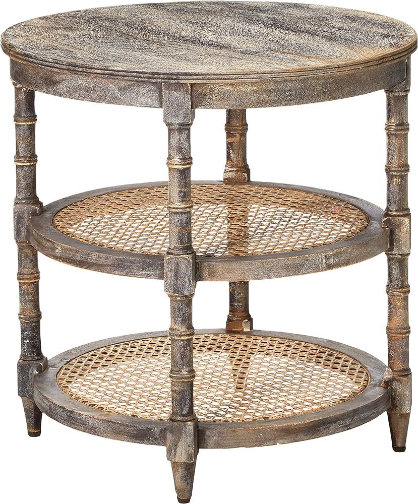 Creative Co-Op Round Mango Wood Table with 2 Cane Shelves | Amazon (US)