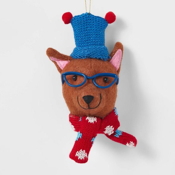 Dog Head with Scarf Christmas Tree Ornament Brown - Wondershop&#8482; | Target