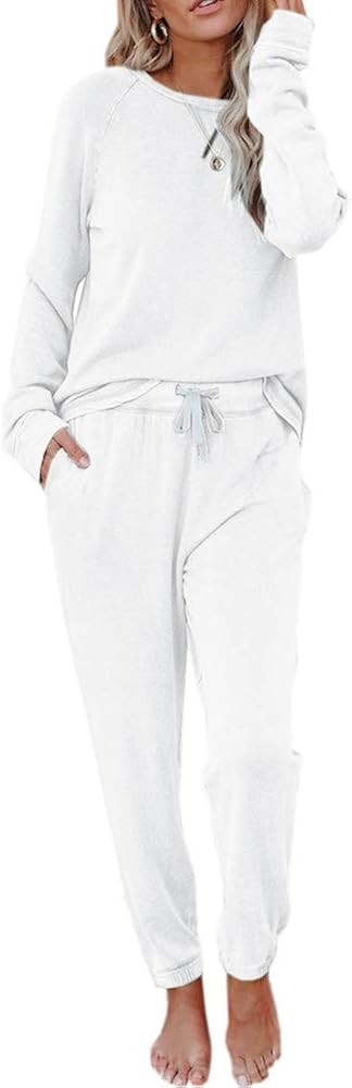 Eurivicy Women's Solid Sweatsuit Set 2 Piece Long Sleeve Pullover and Drawstring Sweatpants Sport... | Amazon (US)