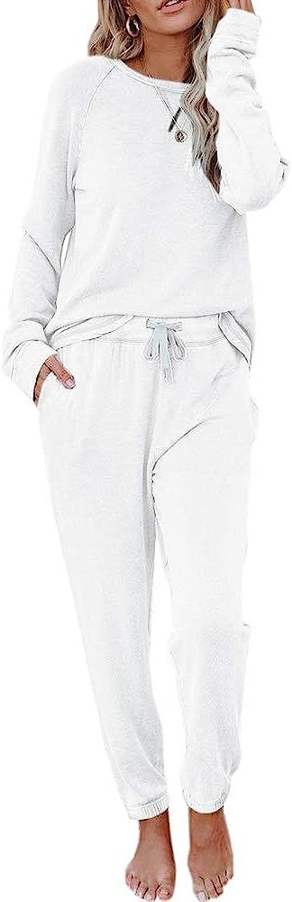 Eurivicy Women's Solid Sweatsuit Set 2 Piece Long Sleeve Pullover and Drawstring Sweatpants Sport... | Amazon (US)