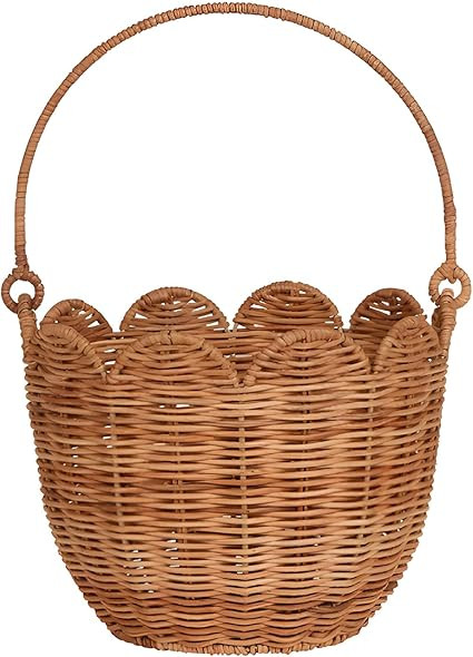 Scalloped Basket, Scalloped Edge Round Basket with Handle, Wicker Baskets for Storage, Hand Woven... | Amazon (US)