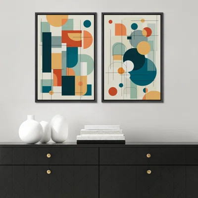 Multicolor Polygon Abstract Shapes Digital Art Modern Boho Colorful 2 Pieces | Wayfair North America