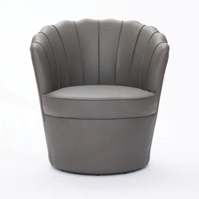 Swivel Chair with 360° Metal Base, Genuine Top-Grain Leather, Curved Fluted Wing-Back Design for Home Office and Living Spaces. | Wayfair North America