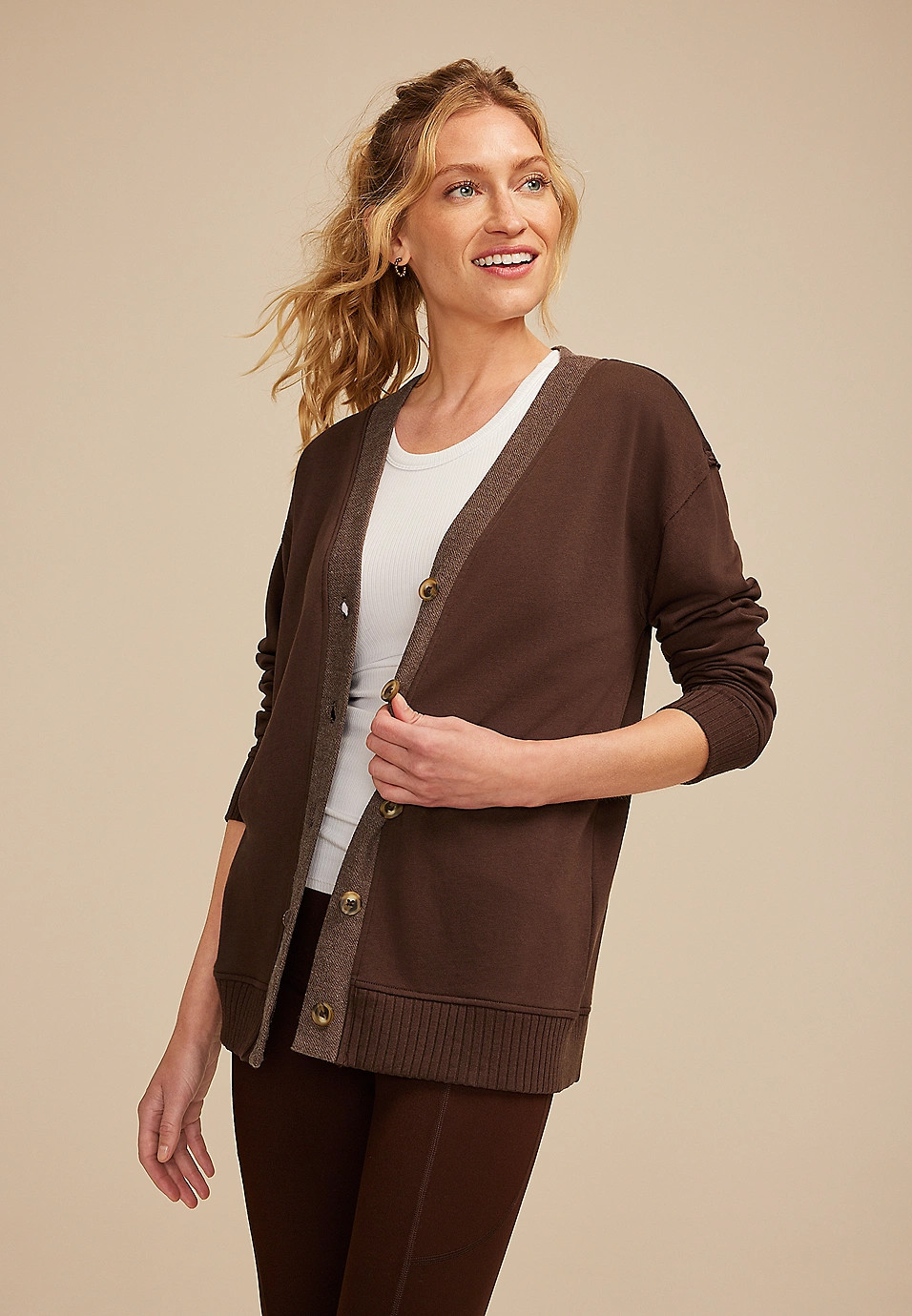 French Terry Button Front Cardigan | Maurices