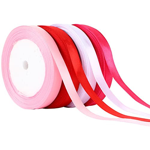DECYOOL 4 Rolls 100 Yards Valentine’s Day Ribbons for Gift Wrapping, 10mm Wide Valentines Satin Ribbon for Valentine's Day Wedding Holiday Craft Projects | Amazon (US)