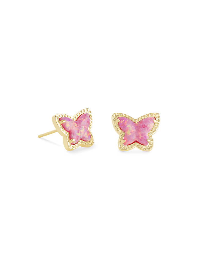 Lillia Butterfly Gold Stud Earrings in Rose Pink Kyocera Opal | Kendra Scott