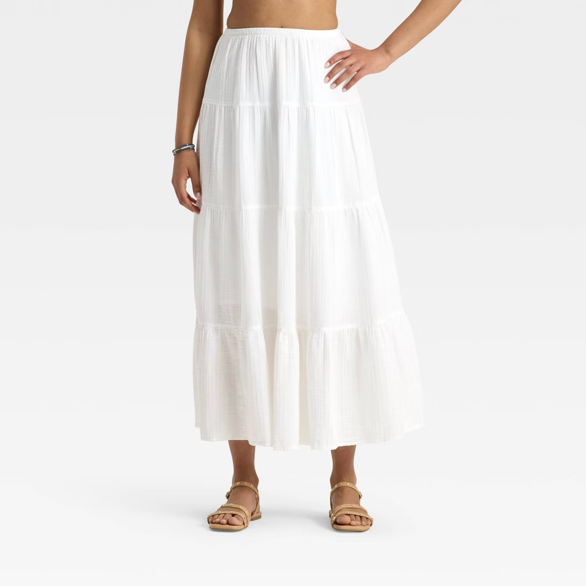 Women's Crinkle Gauze Pull-On Maxi Skirt - Universal Thread™ White L | Target