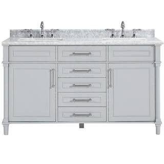 Home Decorators Collection Aberdeen 60 in. W x 22 in. D Double Bath Vanity in Dove Grey with Carr... | The Home Depot