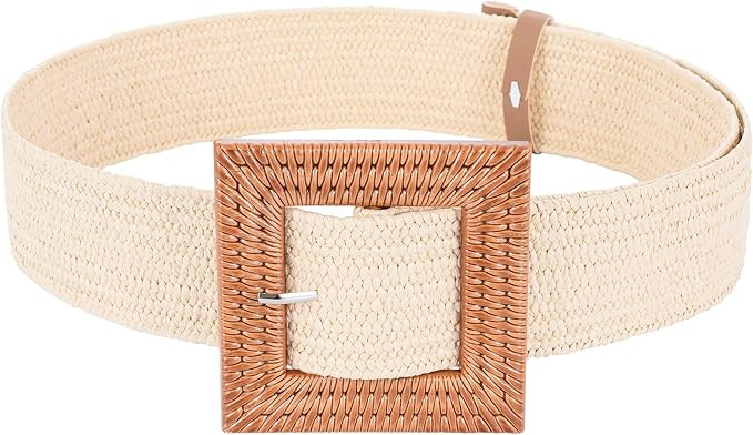 Women’s Belts w Elastic Woven Straw | Tropical Wide Woven Stretch Waist Belt | Amazon (US)