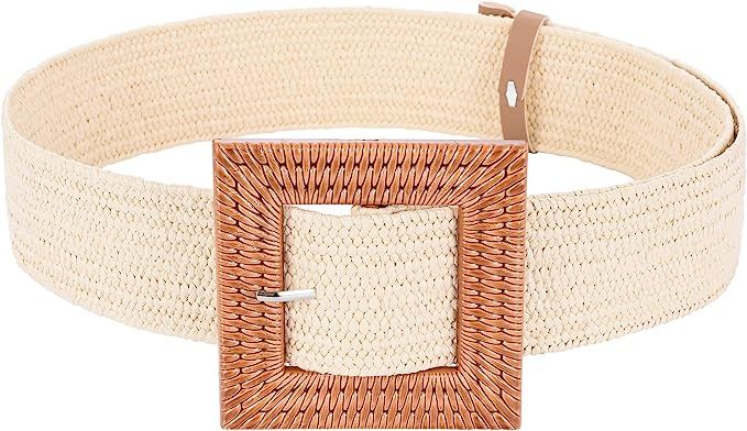 Women’s Belts w Elastic Woven Straw | Tropical Wide Woven Stretch Waist Belt | Amazon (US)