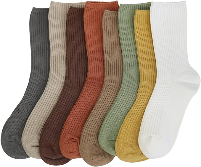 ACCFOD Womens Cute Crew Socks Casual Athletic Aesthetic Socks Neutral Cotton Socks for Women Gran... | Amazon (US)