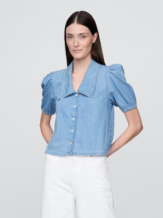 Denim Puff-Sleeve Collared Shirt | Gap (US)