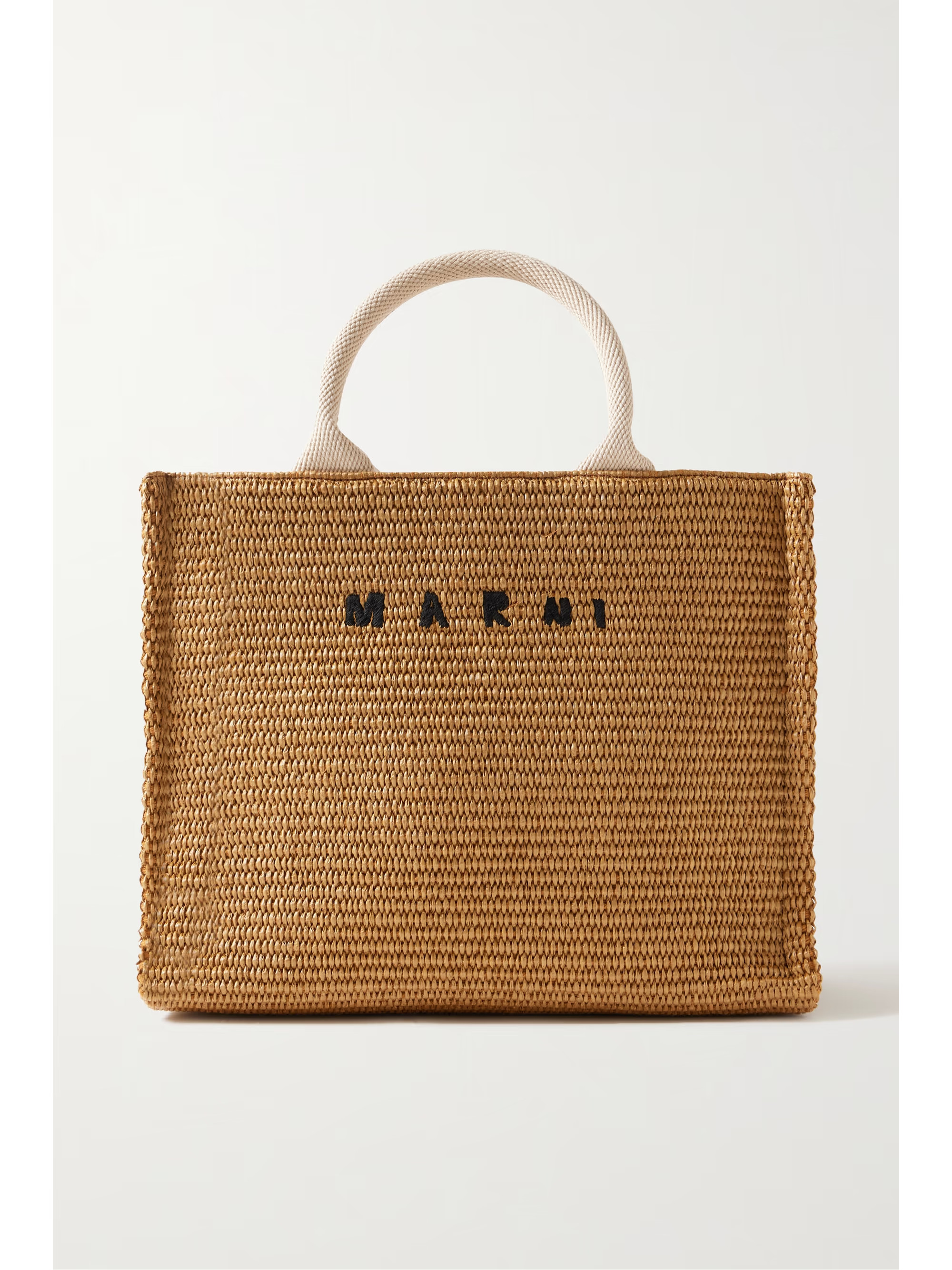 Basket small canvas-trimmed embroidered faux raffia tote | NET-A-PORTER (US)