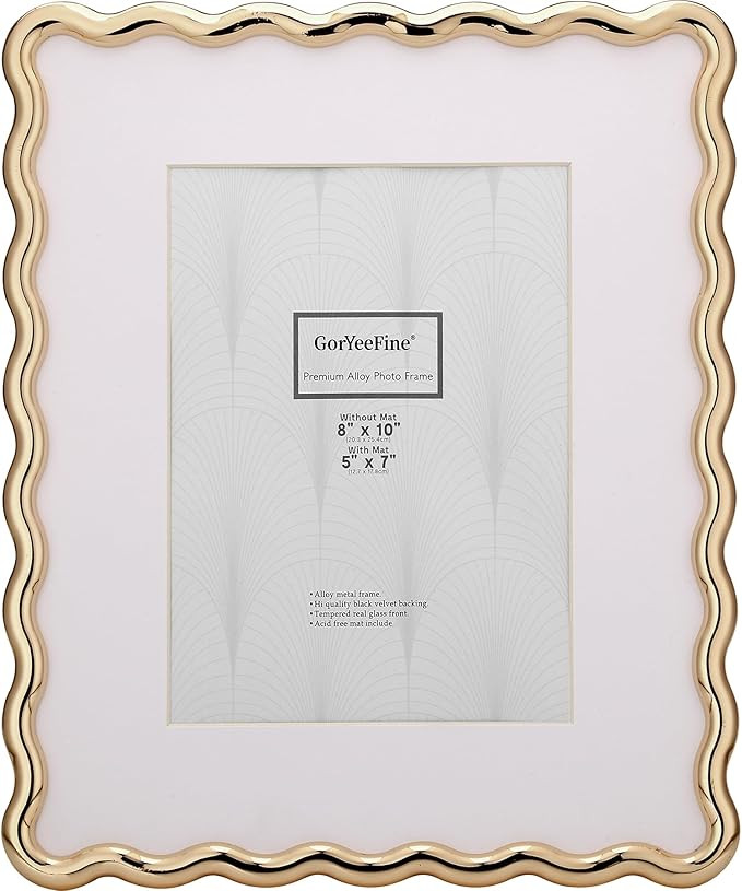 8x10'' Heavy-Duty Zinc Alloy Gold Photo Frames with Acid Free Mat for 5x7'',Wave Design Gold Pict... | Amazon (US)