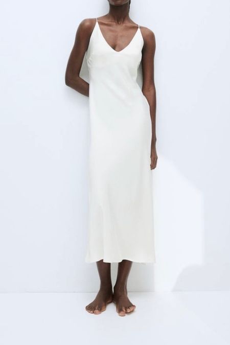 Ivory satin slip dress 

#LTKstyletip #LTKSeasonal #LTKfindsunder100