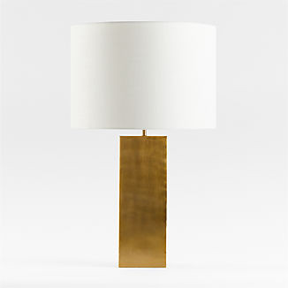 Folie Brass Square Table Lamp with Drum Shade | Crate & Barrel | Crate & Barrel
