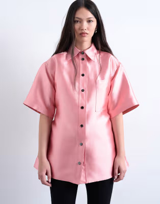 Topshop structured taffeta shirt in pink | ASOS (Global)