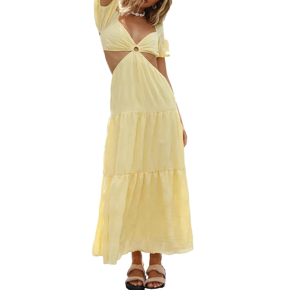 Women’s Boho Cut Out Split Long Cami Dress Sleeveless Y2K Spaghetti Strap Bodycon Dress Summer ... | Amazon (US)
