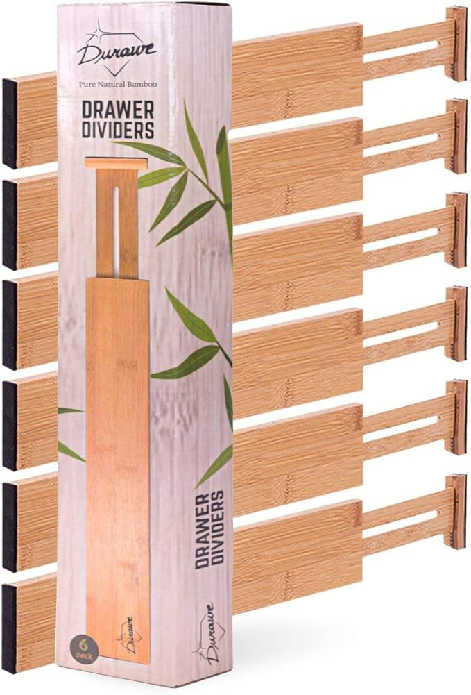 Drawer Dividers Bamboo Kitchen Organizers Set of 6 - Spring Loaded Drawer Divider Adjustable & Ex... | Amazon (US)