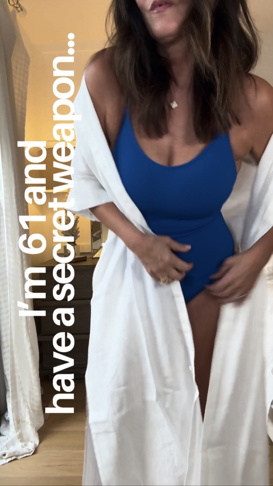 Not the cheapest but definitely the most supportive swimsuits I’ve ever owned. They’re sucking me in and making me look a whole size smaller!! 
Wearing medium in both swim suits, beach cover up, and workout pants. The workout top is size large but wish I had purchased the medium. 
New sunnies under $50 and the best product I’ve used to give me a little body glow💕

@Spanx @Quince

#LTKOver40 #LTKSwim #LTKActive
