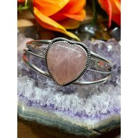 Rose Quartz Cuff/Heart Cuff Bracelet/Heart Cuff/Genuine Heart Cuff/sterling Silver 925 Cuff/Rose Heart/Cuff | Etsy (US)