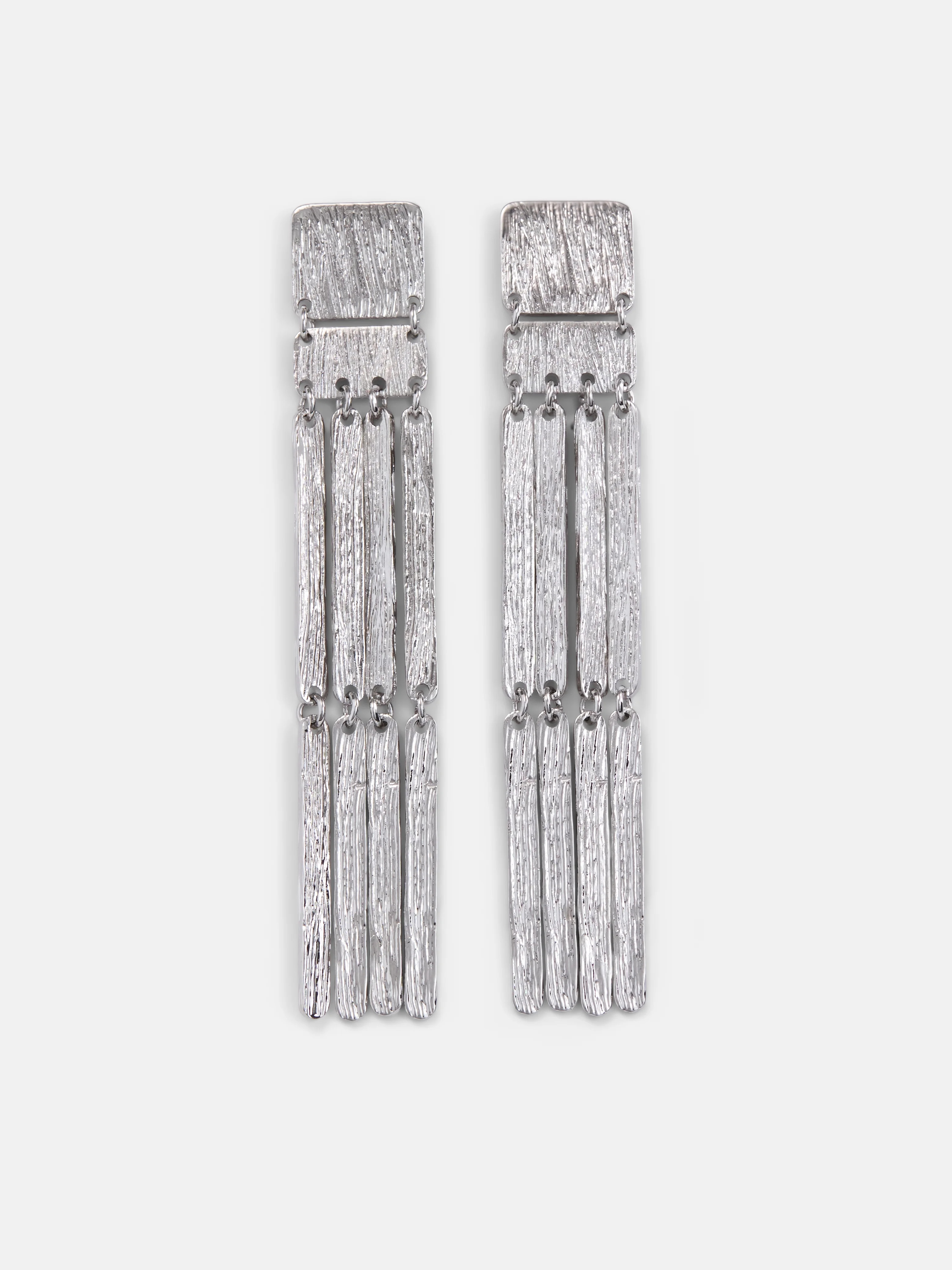 Scoop Women's Silver Tone Textured Fringe Earrings, 1 Pair | Walmart (US)