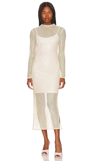 Blakely Dress in Natural | White Sheer Dress Long Sleeve White Dress With Sleeves White Dress Midi | Revolve Clothing (Global)
