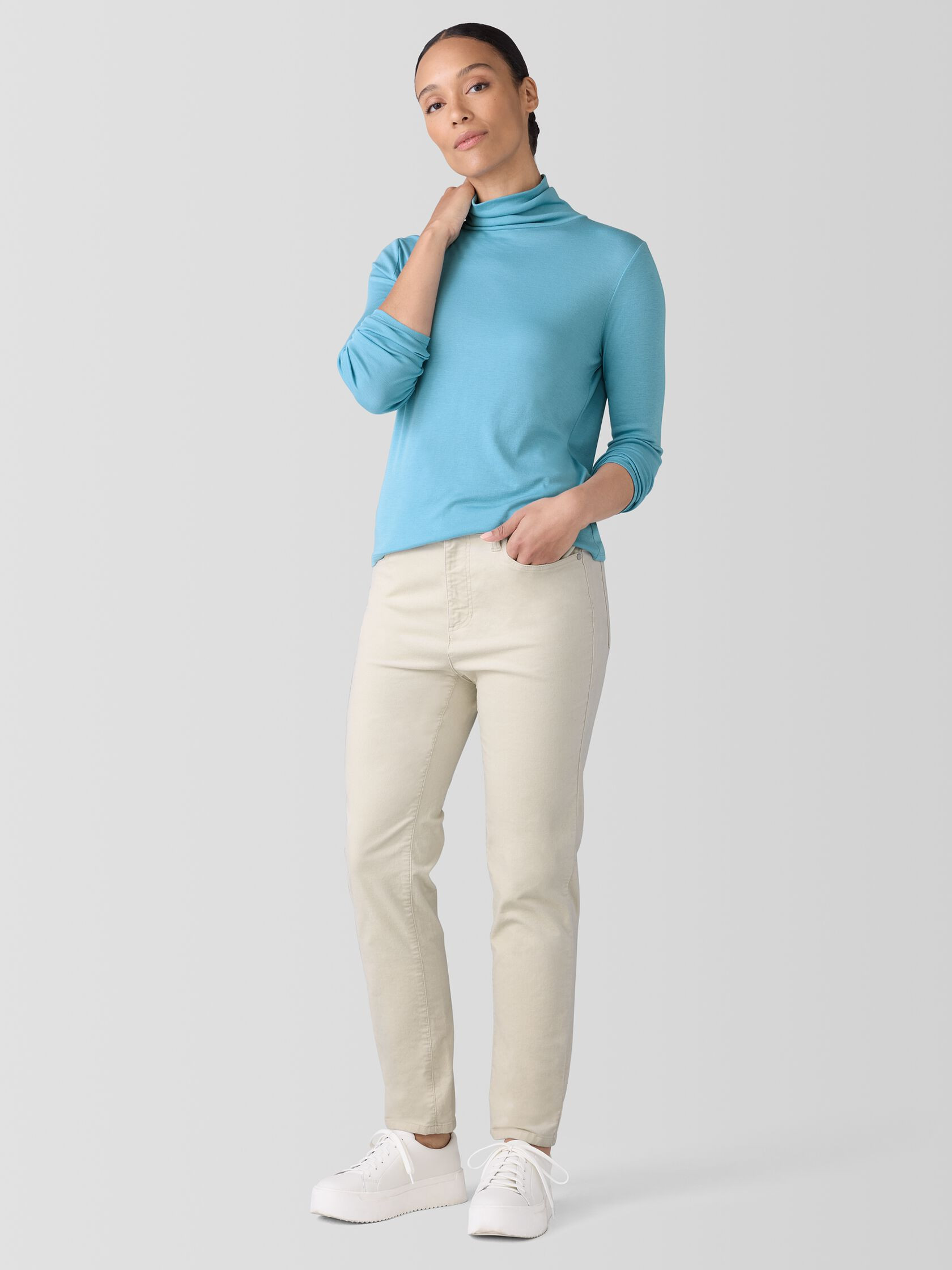 Ribbed Pima Cotton Blend Turtleneck Top | Eileen Fisher
