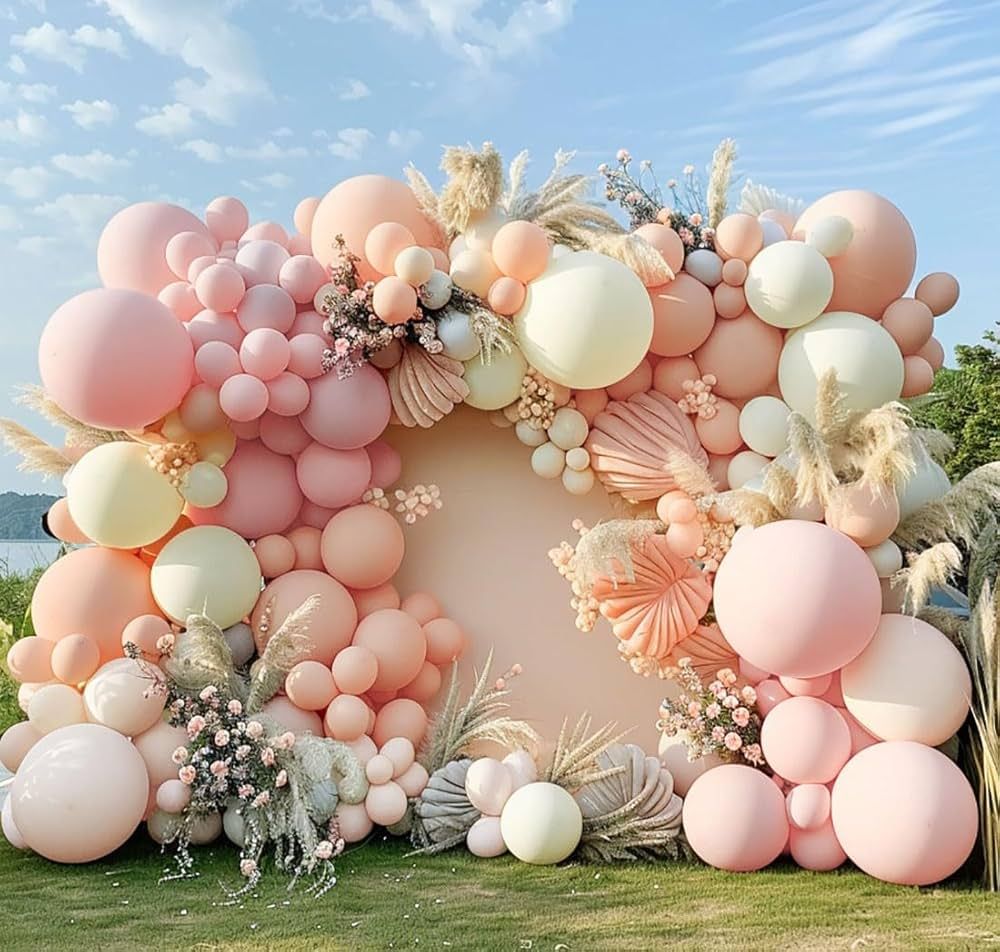 Pink White Balloon Garland Double Stuffed Baby Pink Blush Balloons Pastel Pink Cream Beige Balloo... | Amazon (US)