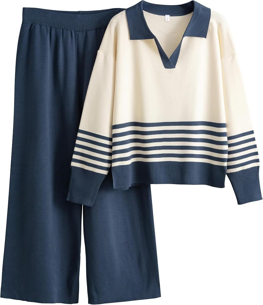 Women's Collared V Neck Knit Lounge Sets 2 Piece Sweatsuit | Amazon (US)