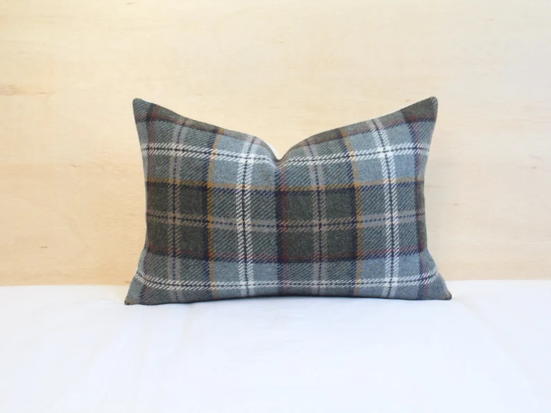 Shale Plaid Pillow Cover Blue and Gold Plaid Wool Pillow - Etsy | Etsy (US)