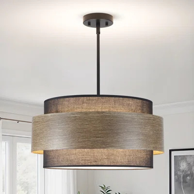 20 Inches Drum Chandelier With Metal And Fabric Shade, 5-lights Farmhouse Drum Pendant Light Large Rustic Chandelier, Height Adjustable Pendant Lighti | Wayfair North America